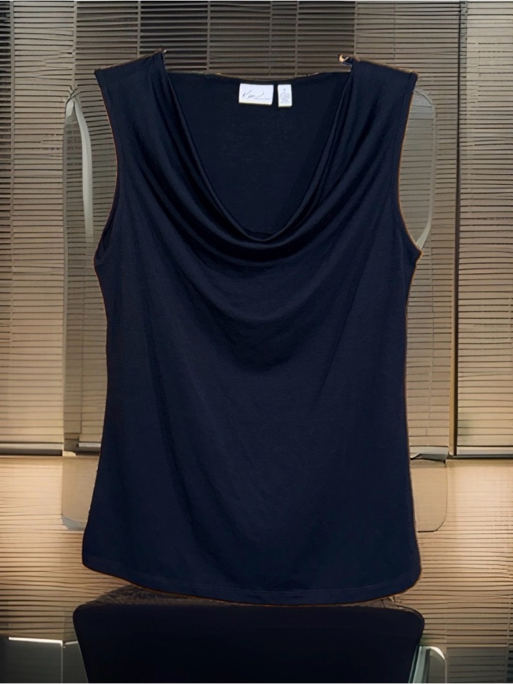 Kim Rogers Black Sleeveless Cowl Neck Knit Camisole-M-EC